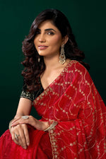Thumbnail for Joban Fashion Red Net Party Wear Sarees - Distacart