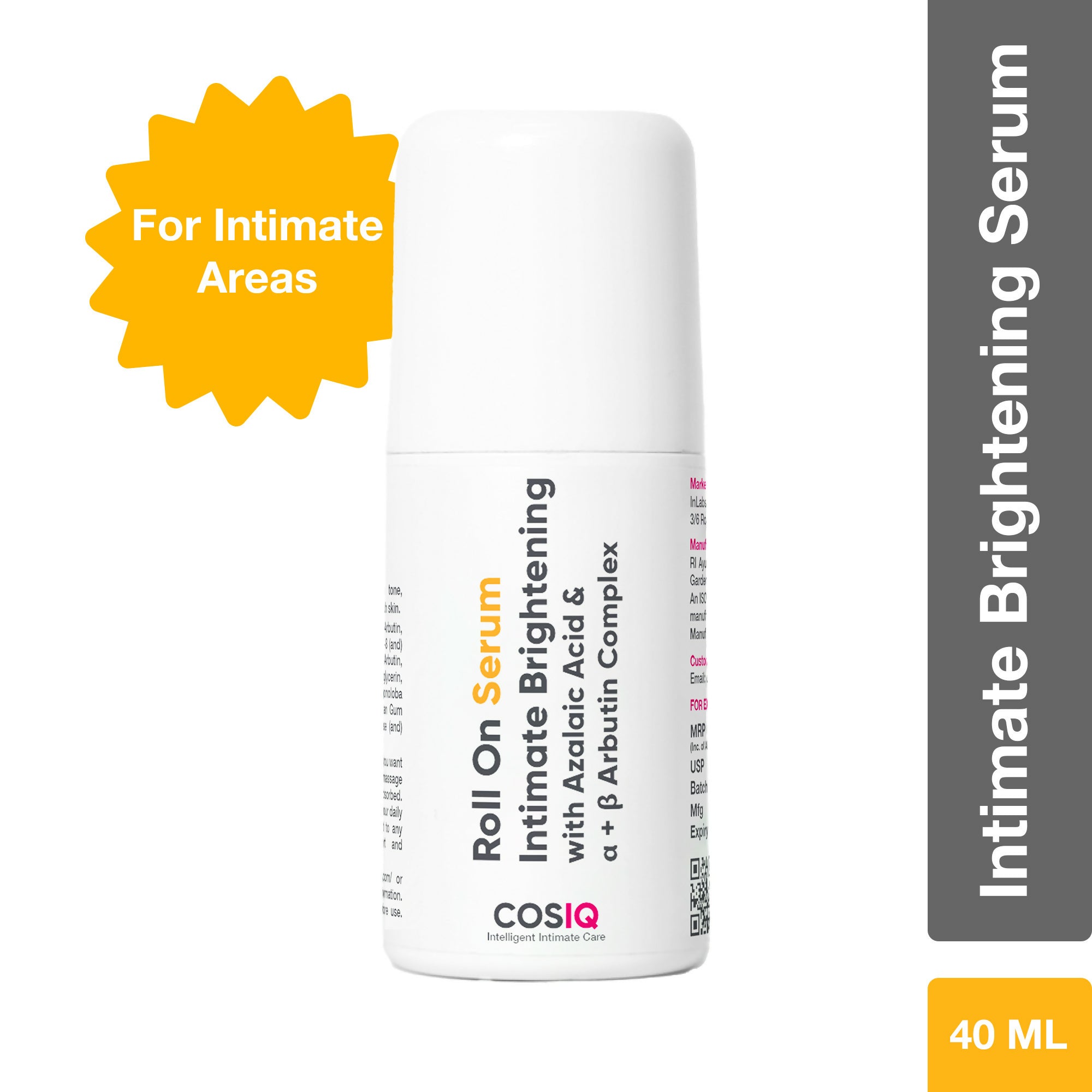 Cos-IQ Intimate Brightening Roll-On Serum, With Azelaic Acid & Alpha + Beta Arbutin Complex