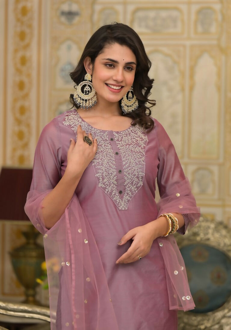 Partywear Designer Rose gold Cotton Silk Stitched Suit With Dupatta - Tanisha - Distacart