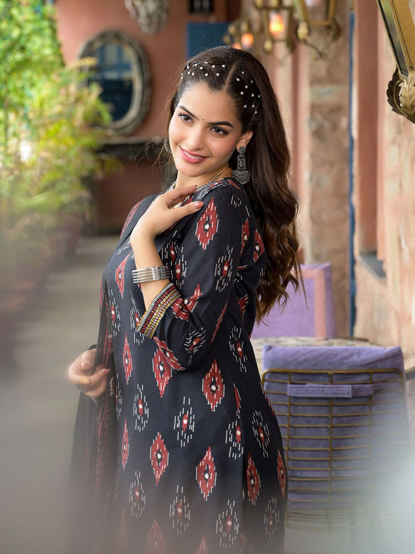 Kalini Ethnic Motifs Printed Thread Work Straight Kurta With Trousers & Dupatta - Distacart