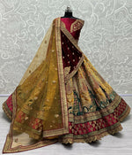 Thumbnail for Jyoti Fashion Women's Mustard Velvet Multi Thread Embroidered, Patch Work with Zircon Diamond Wedding Lehenga Choli - Distacart
