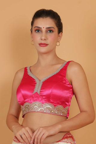 Joban Fashion Silk Zari And Sequence Work Padded Blouse - Hot Pink