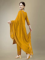 Thumbnail for Jyoti Fashion Women's Yellow Cotton Blend Embroidery & Fancy Lace work Kurta with Trouser & Dupatta - Distacart