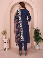 Thumbnail for Joban Fashion Women Navy Blue Roman Embroidery Stitched Kurta Set - Distacart