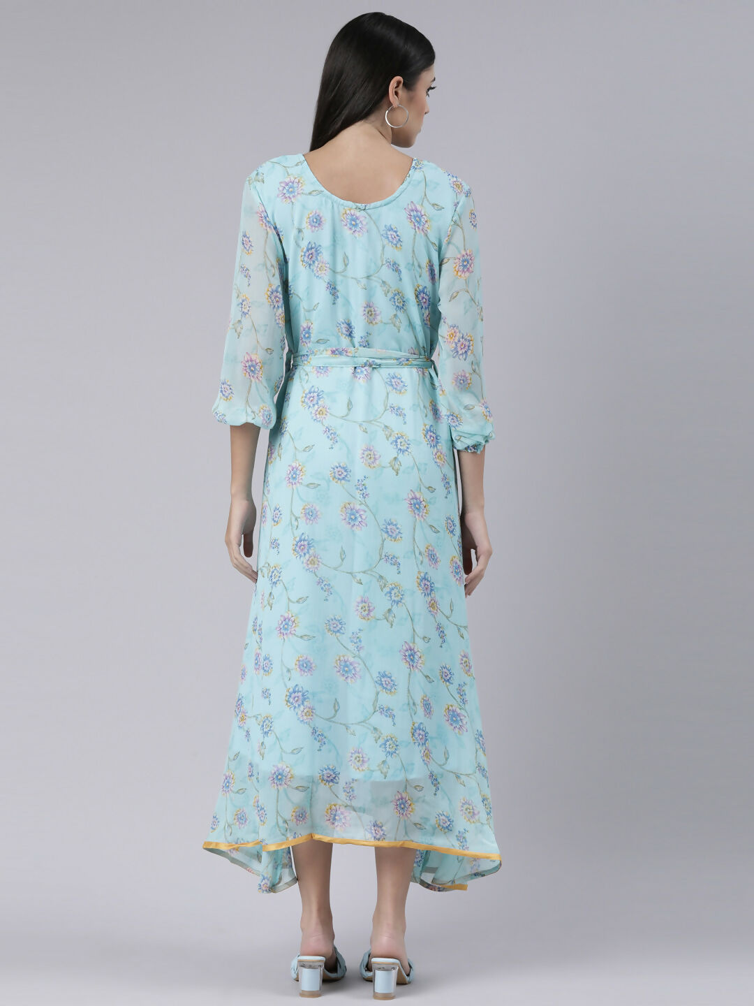 Souchii Blue Floral Chiffon Maxi Dress For Women – Souchii