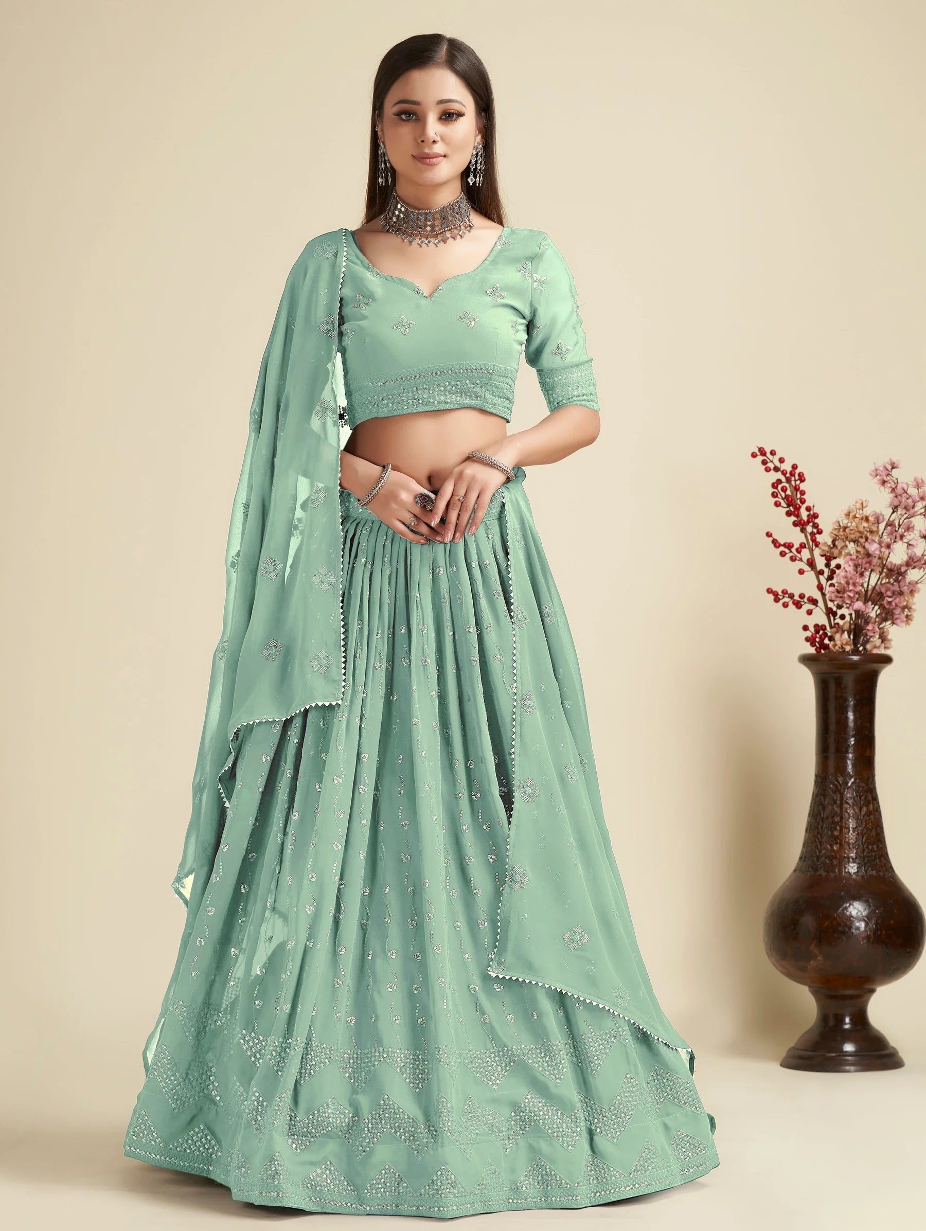 Lehenga Mart Designer Wedding Lehenga Choli For Women - Pista - Distacart
