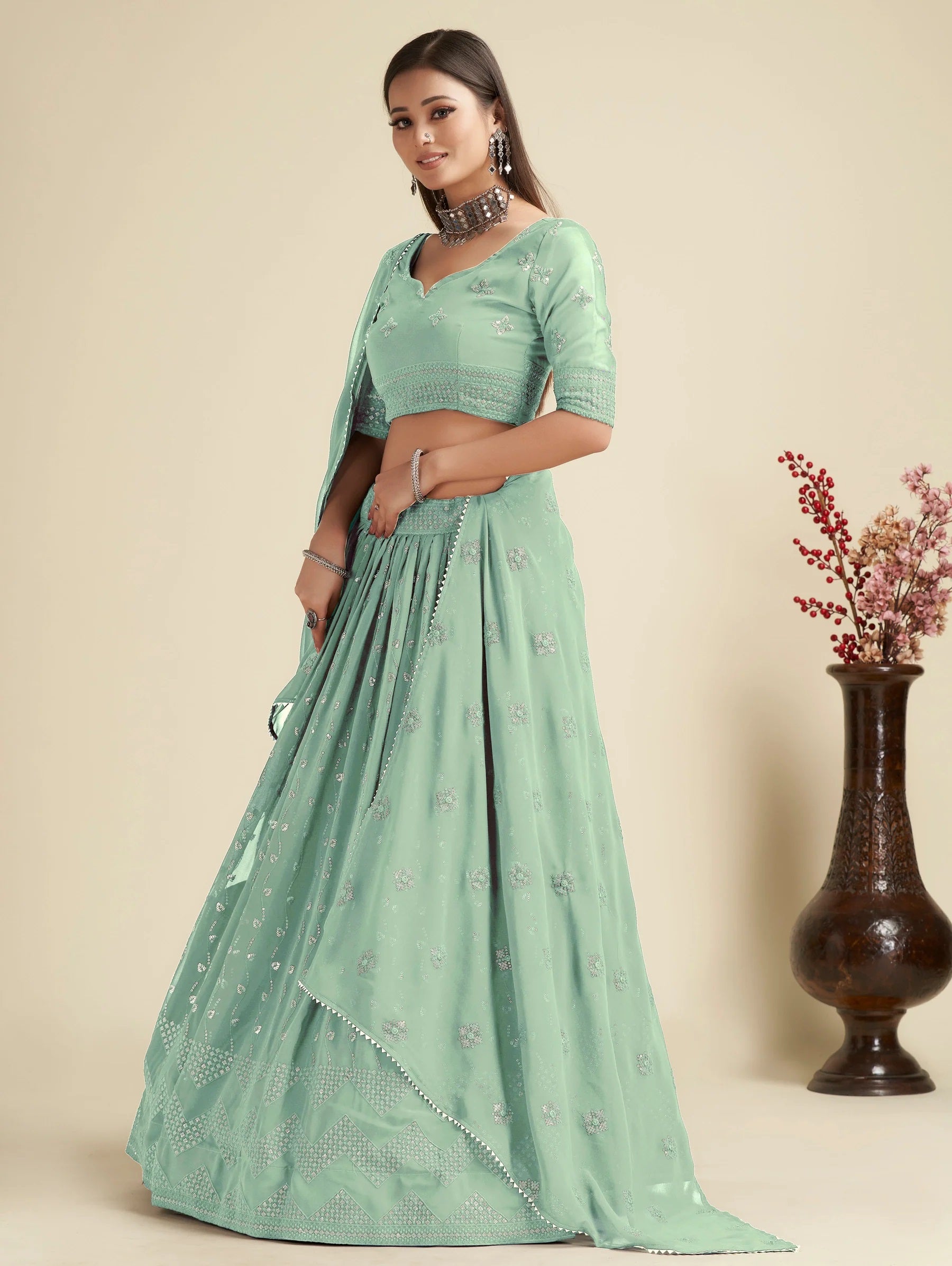 Lehenga Mart Designer Wedding Lehenga Choli For Women - Pista - Distacart