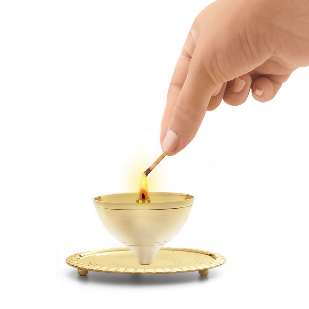 Borosil Akhand Diya (Large, Brass)