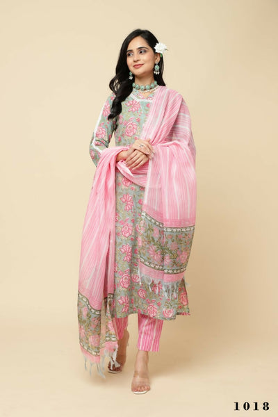Designer Stylish Pink Cotton Blend Stitched Suit With Dupatta - Tanisha - Distacart