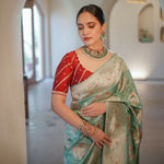 Thumbnail for Preksha Creation Women Banarasi White Saree With Zari Work - Distacart