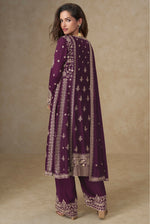 Thumbnail for Anaita Dark Purple Chinon Silk Stitched Suit with Embroidery & Sequence Work - Distacart