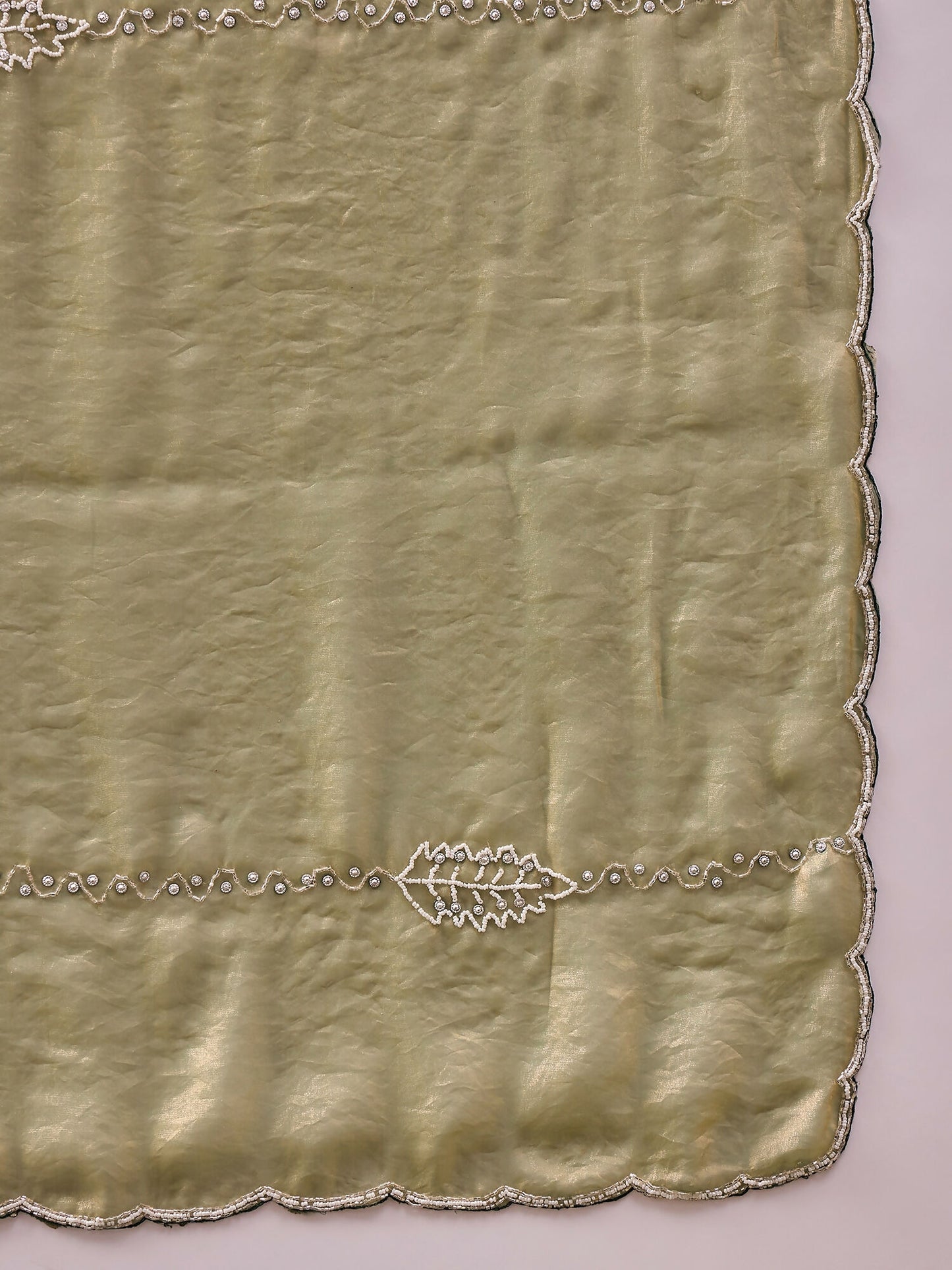 Green Muslin Embroidered Saree with Unstitched Blouse Piece - Satya - Distacart