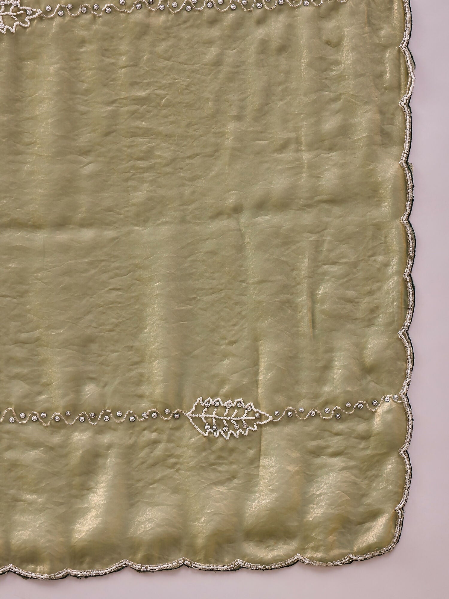 Green Muslin Embroidered Saree with Unstitched Blouse Piece - Satya - Distacart