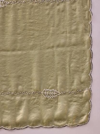 Green Muslin Embroidered Saree with Unstitched Blouse Piece - Satya - Distacart