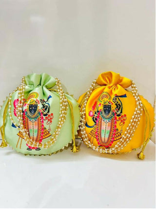 Joban Fashion Tirupati Balaji Potli Bags ( Pack Of 2 ) - Yellow & Green