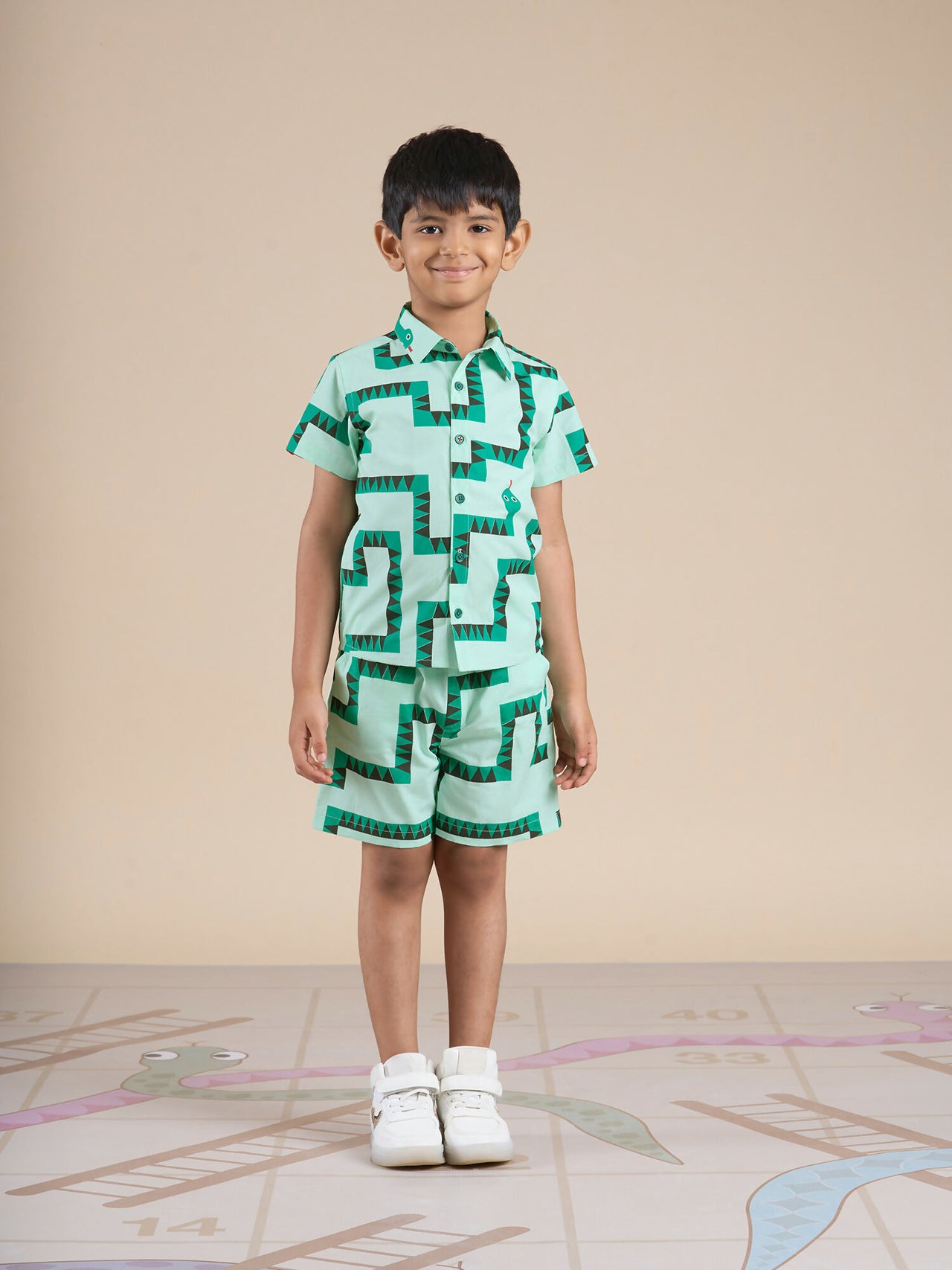 Snakes and Ladders Boys Green Table Print Shirt and Boxer Sets from Siblings Collection - Distacart