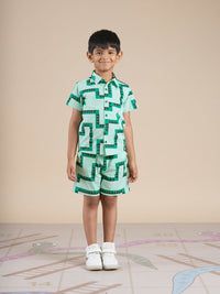 Thumbnail for Snakes and Ladders Boys Green Table Print Shirt and Boxer Sets from Siblings Collection - Distacart