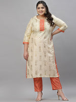 Thumbnail for Sztori Plus Size Floral Printed Foil Work Straight Kurta With Trousers - Distacart
