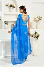 Thumbnail for Vastranavya Blue Digital Printed Linen Ready To Wear Designer Saree with Unstitched Blouse - Distacart