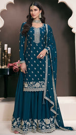 Thumbnail for Anaita Teal Green Chinon Embroidered Thread Work Stitched Salwar Suit - Distacart