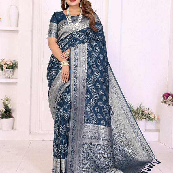 Aastha Fashion Teal Blue Georgette Silk Leheriya With Elegant Zari Weaving Saree - Distacart