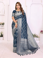 Thumbnail for Aastha Fashion Teal Blue Georgette Silk Leheriya With Elegant Zari Weaving Saree - Distacart
