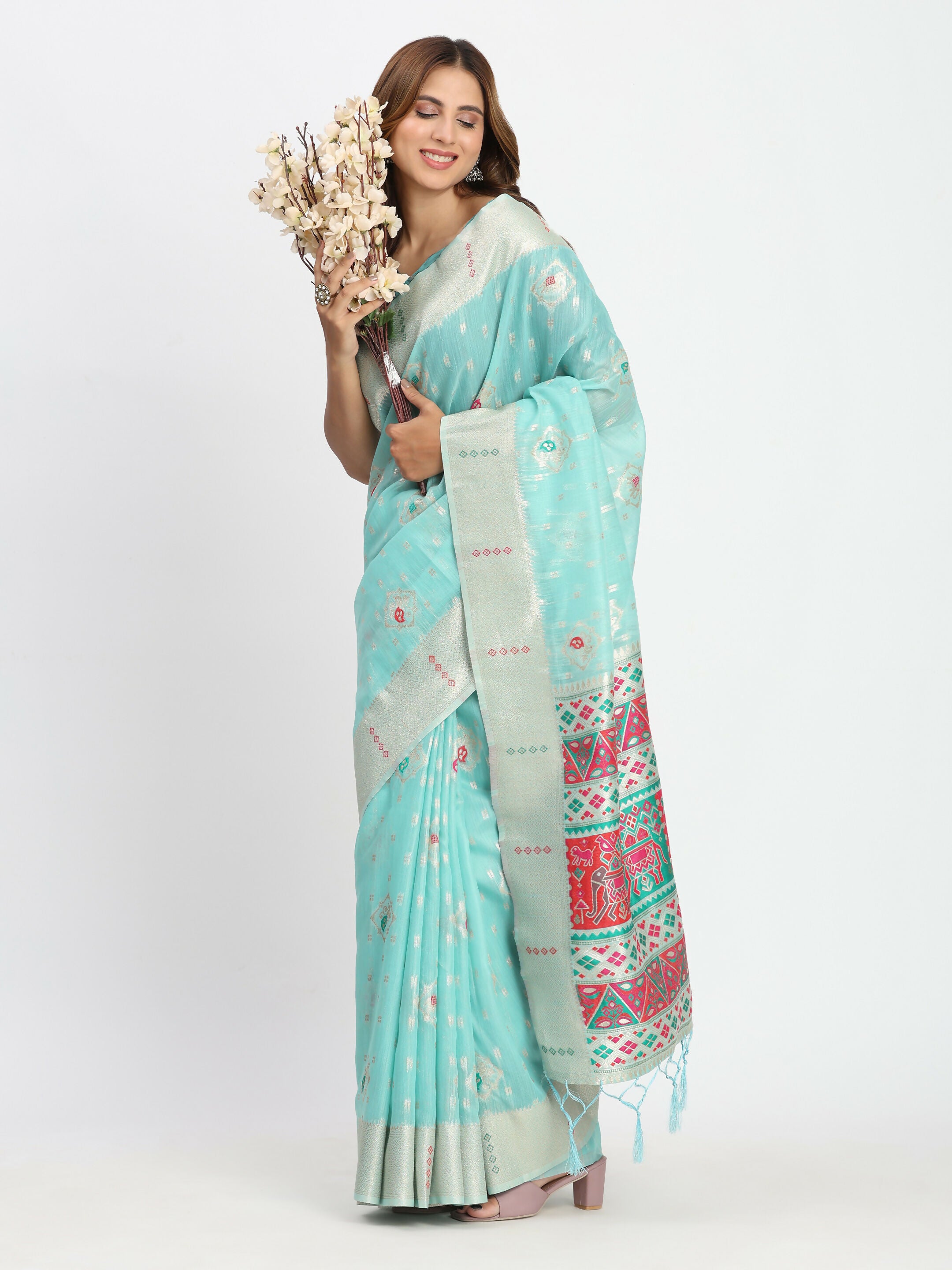 Astita Linen Cotton Sea Green Saree