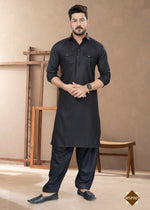 Thumbnail for Joban Fashion Men's Black Heavy Cotton Plain Kurta Pyjama set - Distacart