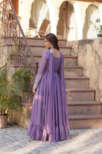Thumbnail for Evanik Lavender Star Georgette with Embroidery Beads Sequins-work Gown With Dupatta