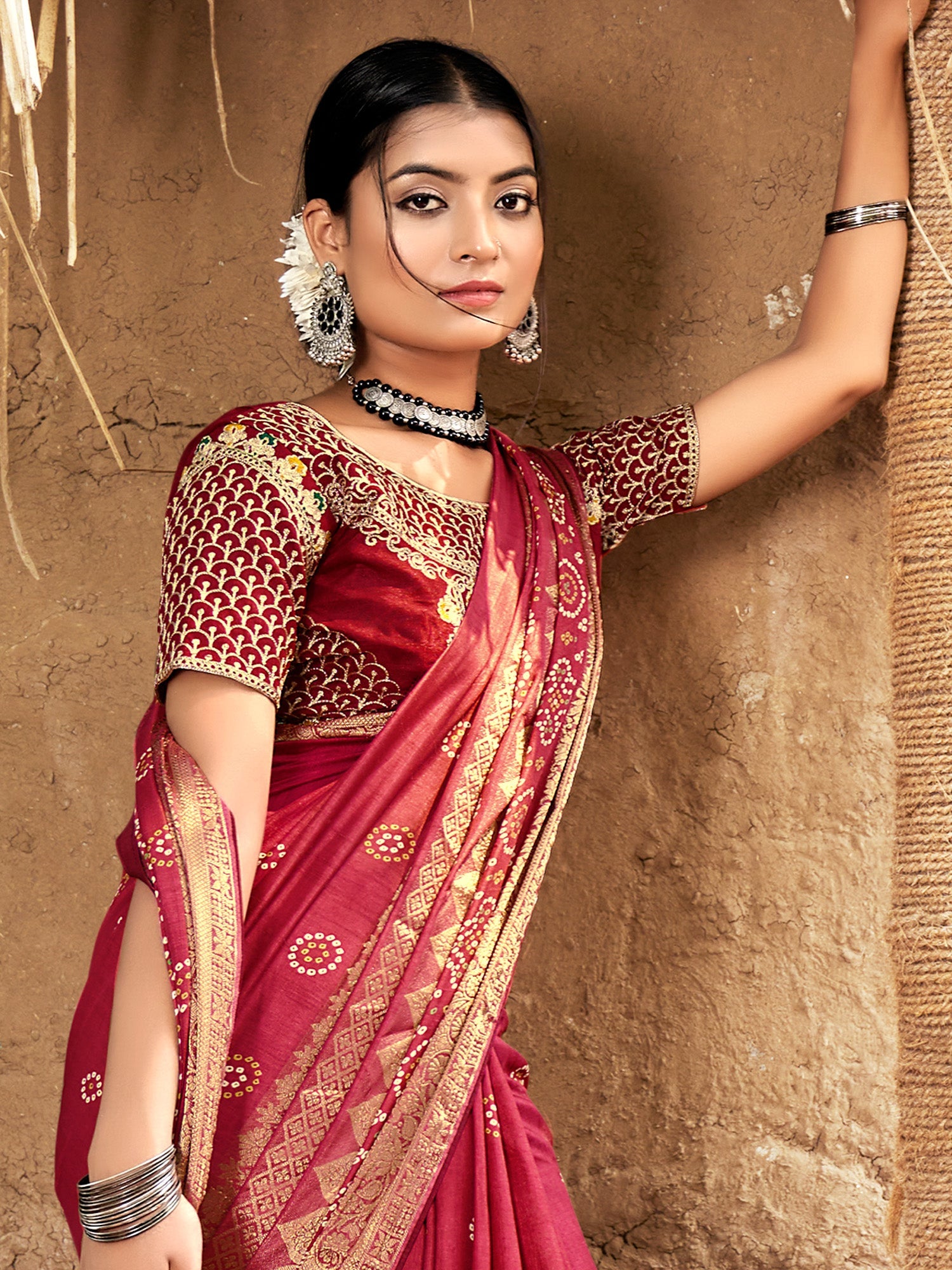 NOZ2TOZ Women's Pure Silk Red Woven Design Designer Saree With Blouse Piece - Distacart