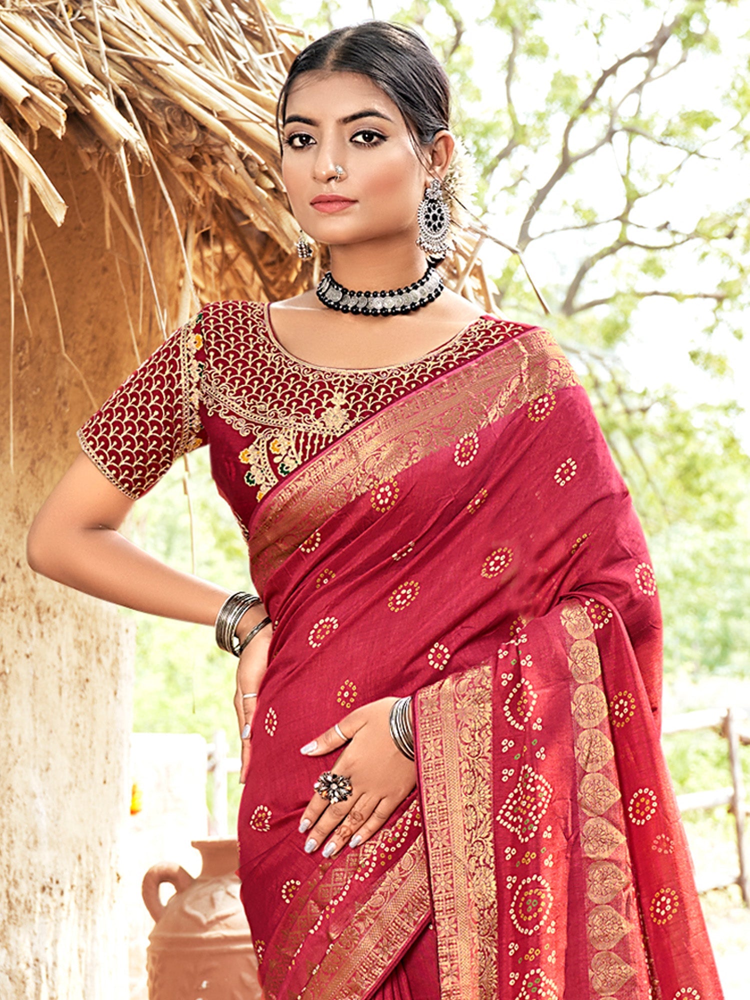 NOZ2TOZ Women's Pure Silk Red Woven Design Designer Saree With Blouse Piece - Distacart