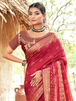 Thumbnail for NOZ2TOZ Women's Pure Silk Red Woven Design Designer Saree With Blouse Piece - Distacart