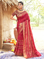 Thumbnail for NOZ2TOZ Women's Pure Silk Red Woven Design Designer Saree With Blouse Piece - Distacart