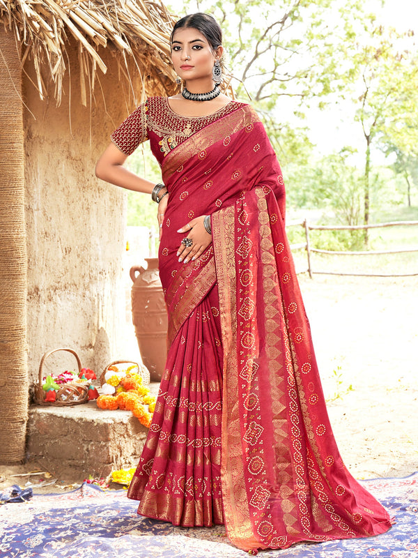NOZ2TOZ Women's Pure Silk Red Woven Design Designer Saree With Blouse Piece - Distacart