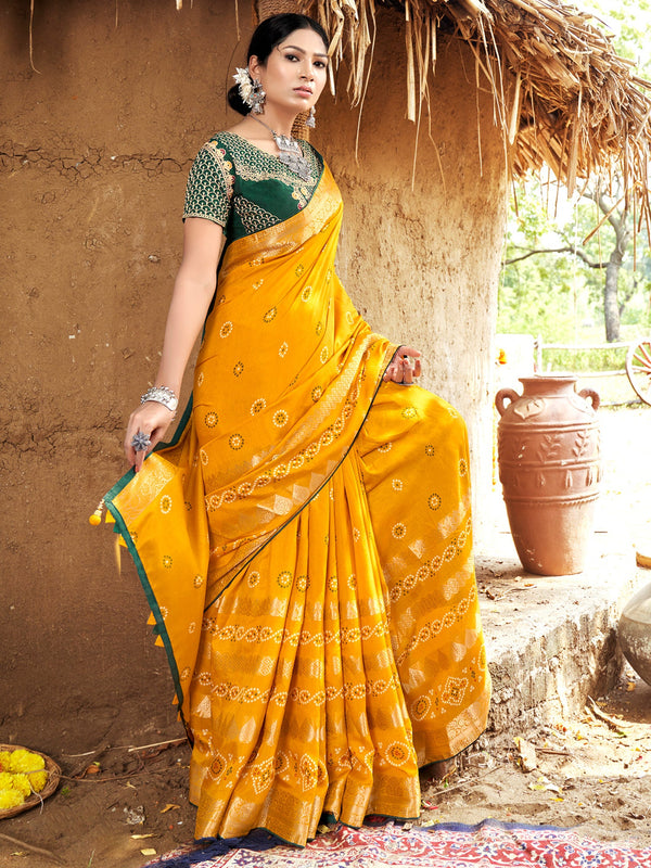 NOZ2TOZ Women's Pure Silk Yellow Woven Design Designer Saree With Blouse Piece - Distacart