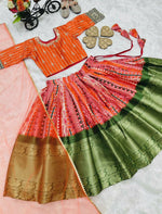 Thumbnail for Jyoti Fashion Gorgeous Orange Pure Kota Silk Print with Zari Woven Kids Lehenga Choli Set - Distacart