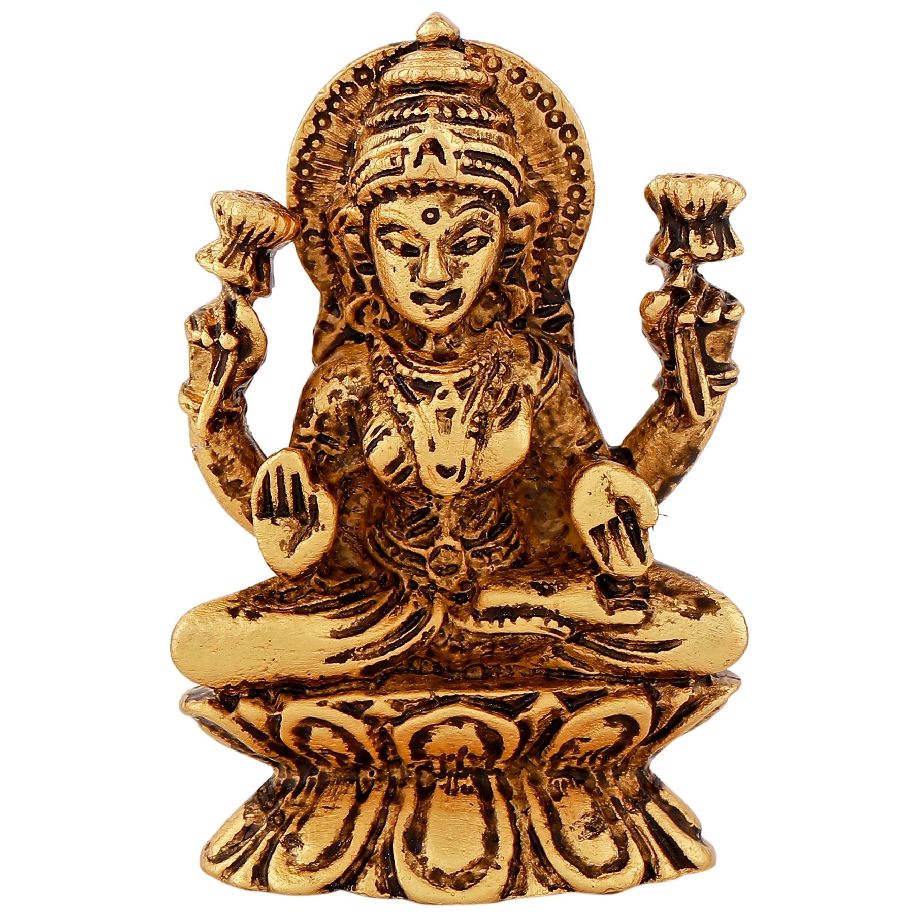 Estele Gold-Polished goddess of wealth Laxmi Devi on lotus Idol for Home/Car decor - Distacart
