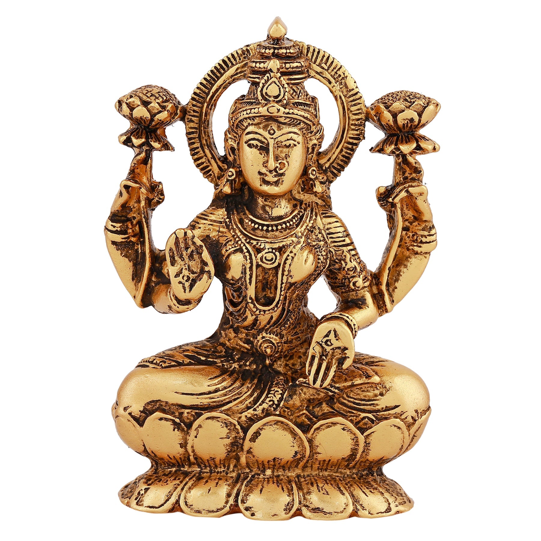 Estele Gold-Polished goddess of wealth Laxmi Devi on lotus Idol for Pooja/Car decor - Distacart