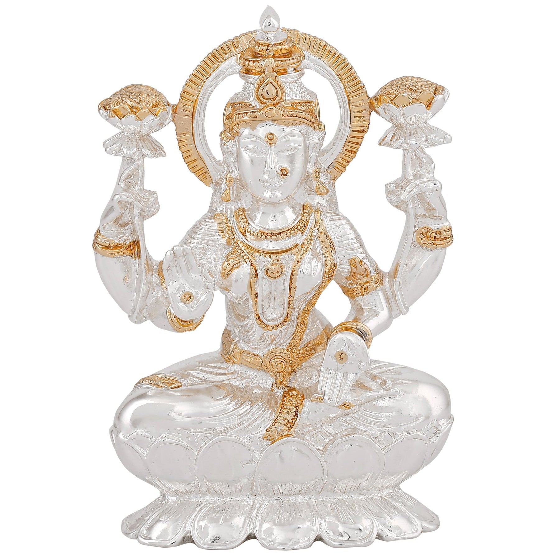 Estele Gold-Polished goddess of wealth Laxmi Devi on lotus Idol for Home/Car decor - Distacart