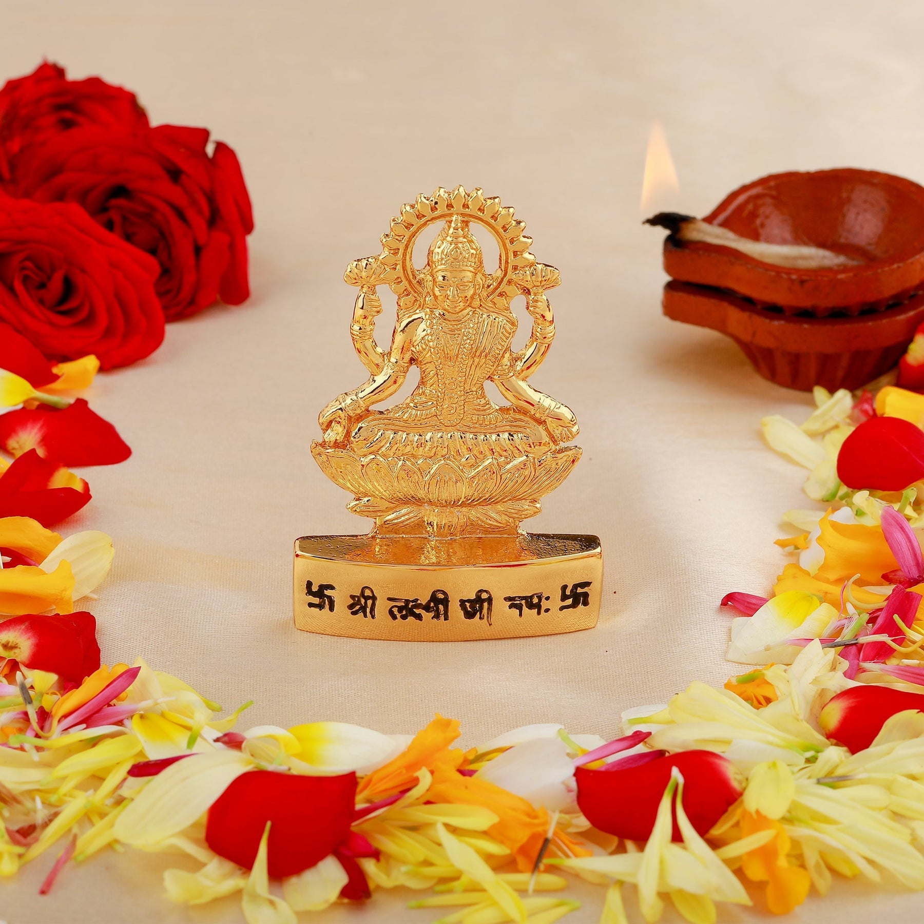 Estele Gold-Polished goddess of wealth Laxmi Devi on lotus Idol for Home/Car decor - Distacart