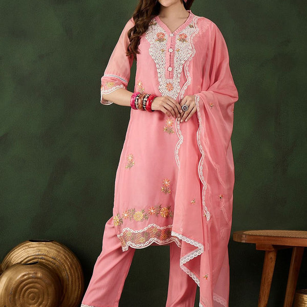 Sangria Embroidered Kurta & Trouser With Dupatta - Distacart