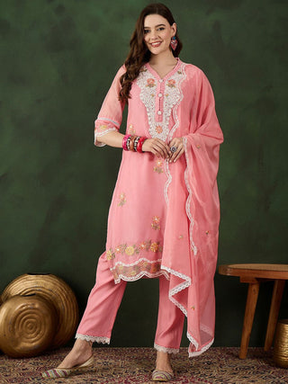 Sangria Embroidered Kurta & Trouser With Dupatta - Distacart