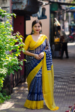 Thumbnail for Blue Polycotton Ethnic Motifs Saree with Unstitched Blouse - Hiral Fashion - Distacart