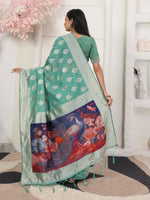 Thumbnail for Astita Linen Cotton Rama Green Saree