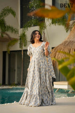 Thumbnail for Aayaa Designer Printed Full Flared Gown - Multi Color - Distacart