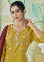 Thumbnail for Jyoti Fashion Women's Mustard Pure Viscose Weaving Stripe with Embroidery Kurta Set - Distacart