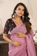 Thumbnail for Joban Fashion Coral Pink Paisley & Geomatric Linen Ready To Wear Saree With Unstitched Blouse - Distacart