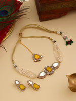 Thumbnail for Ruby Raang 22k Gold Polished Green Stone And Moissanite Necklace With Matching Earrings And Maang Tikka