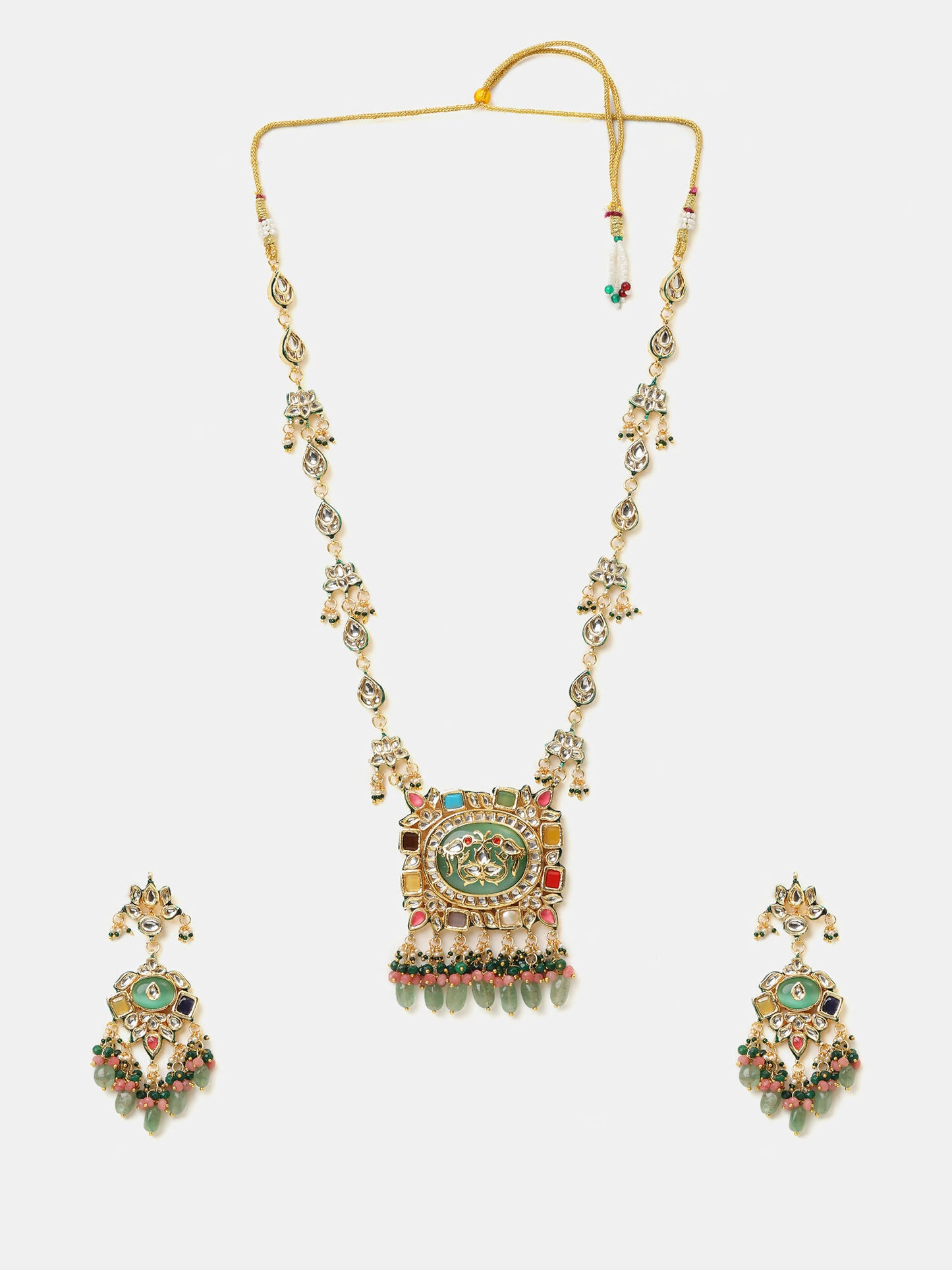 Ruby Raang Kundan Haar With Matching Earrings - Distacart
