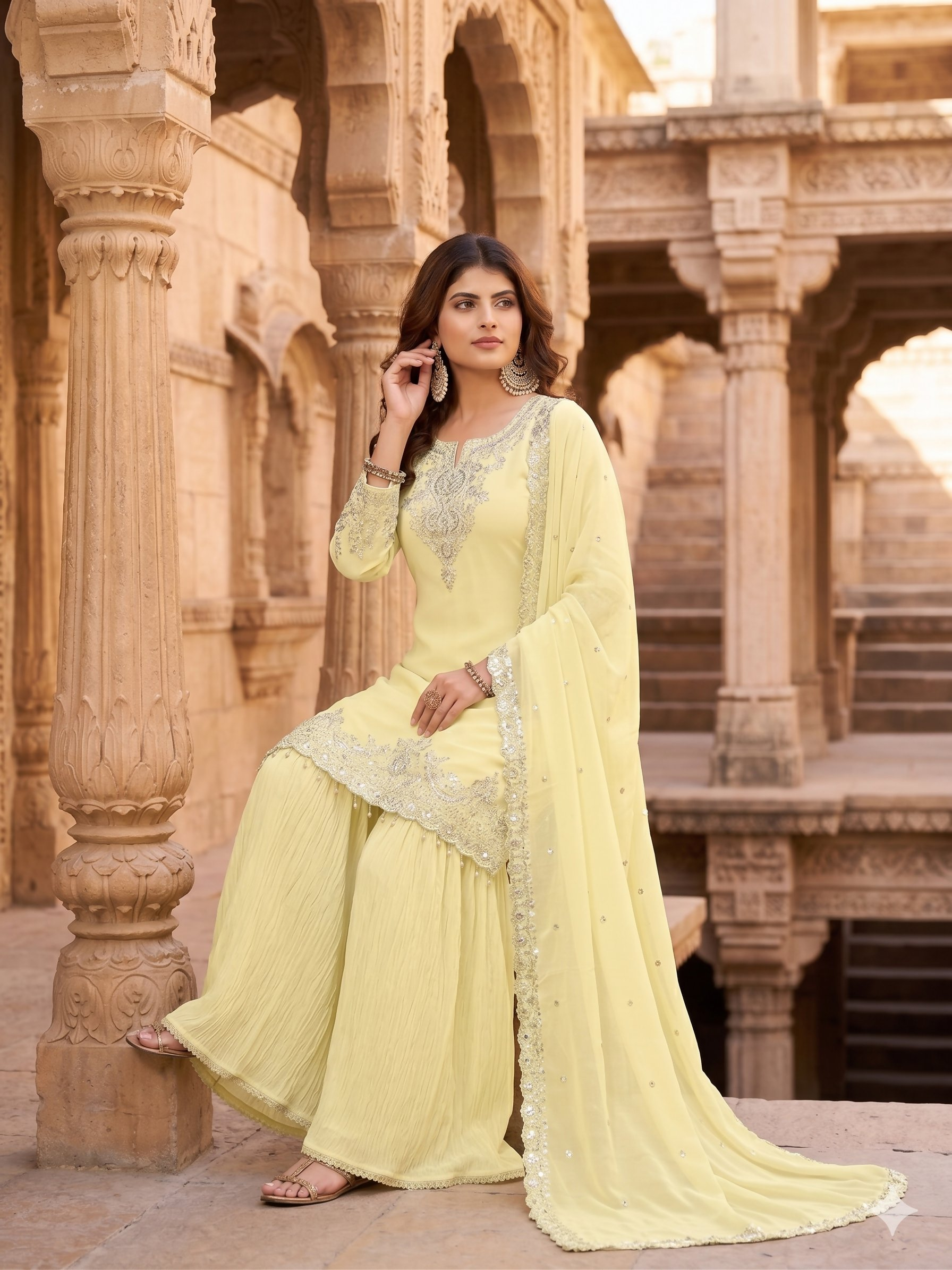 Teeya Creation Womens New Georgette Silk With Heavy Embroiedery With Sequence Work Kurta Set - Dista